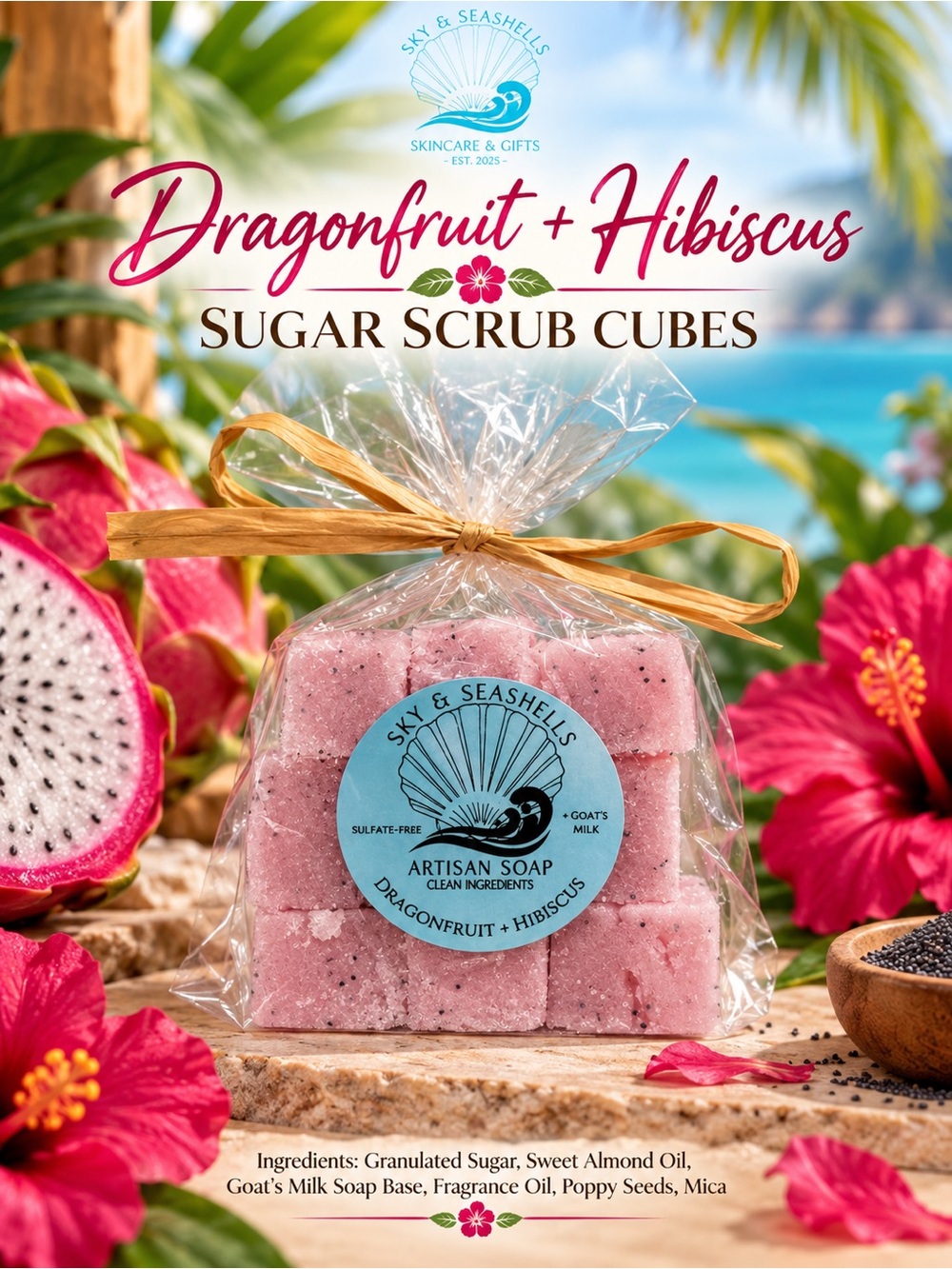 Hand Crafted “Dragonfruit + Hibiscus” Scented Sugar Scrub Cubes
